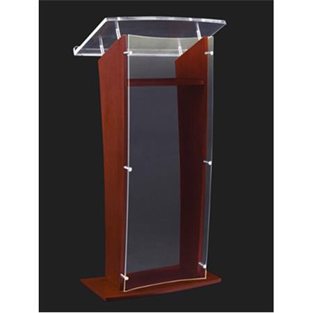 AmpliVox SN3500 27" Wide Wood Floor Presentation Lectern with Acrylic Panel, Clear with Mahogany Finish - AmpliVox Sound Systems