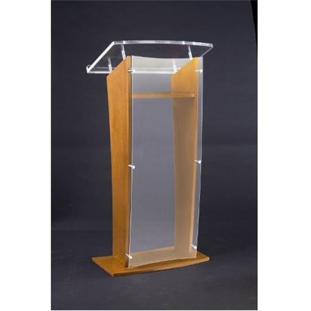 AmpliVox SN3500 27" Wide Wood Floor Presentation Lectern with Acrylic Panel, Clear with Oak Finish - AmpliVox Sound Systems