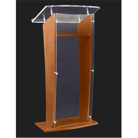 AmpliVox SN3500 27" Wide Wood Floor Presentation Lectern with Acrylic Panel, Clear with Walnut Finish - AmpliVox Sound Systems