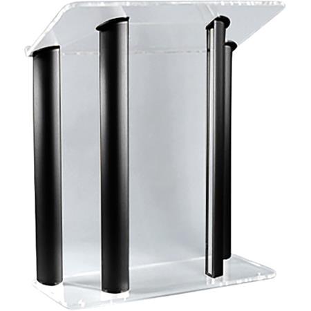 AmpliVox SN3525 4-Post Contemporary Acrylic & Aluminum Lectern, Clear with Black Panels -