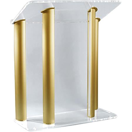 AmpliVox SN3525 4-Post Contemporary Acrylic & Aluminum Lectern, Clear with Gold Panels -