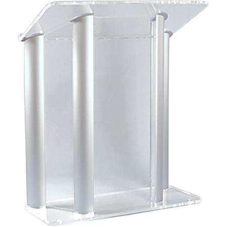 AmpliVox SN3525 4-Post Contemporary Acrylic & Aluminum Lectern, Clear with Silver Panels - AmpliVox Sound Systems