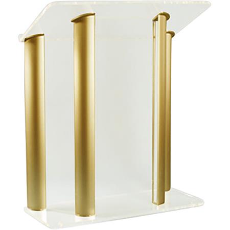 AmpliVox SN3525 4-Post Contemporary Acrylic & Aluminum Lectern, Frosted with Gold Panels - AmpliVox Sound Systems