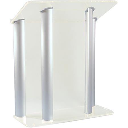 AmpliVox SN3525 4-Post Contemporary Acrylic & Aluminum Lectern, Frosted with Silver Panels -