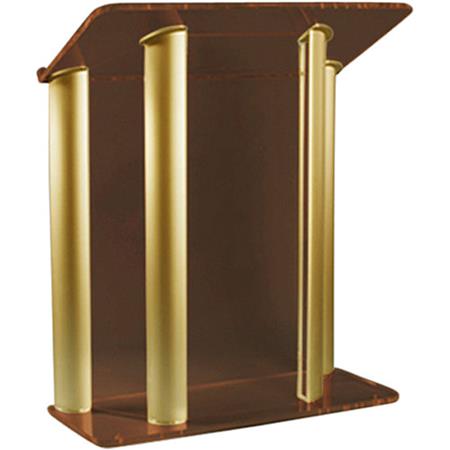 AmpliVox SN3525 4-Post Contemporary Acrylic & Aluminum Lectern, Smoked with Gold Panels -