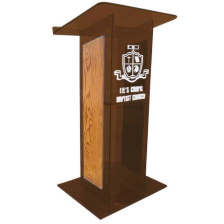AmpliVox SN3540 Acrylic "H" Style Lectern with Shelf and Wood Side Panels, Smoked with Oak - AmpliVox Sound Systems