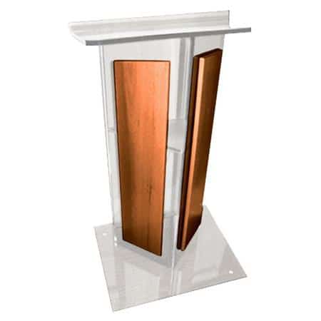 AmpliVox SN3545 Acrylic "V" Style Lectern with Shelf and Wood Side Panels, Clear with Walnut -