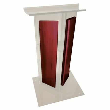 AmpliVox SN3545 Acrylic "V" Style Lectern with Shelf and Wood Side Panels, Frosted with Mahogany -