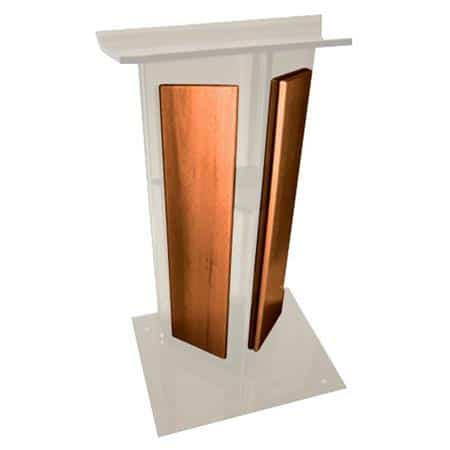AmpliVox SN3545 Acrylic "V" Style Lectern with Shelf and Wood Side Panels, Frosted with Walnut - AmpliVox Sound Systems