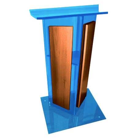 AmpliVox SN3550 Acrylic "V" Style Lectern with Shelf, Wood Side Panels and Frame Base, Custom Tint with Walnut - AmpliVox Sound Systems