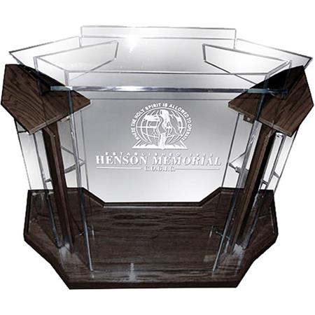 AmpliVox SN3555 Deluxe Contemporary Acrylic Lectern, Clear with Walnut - AmpliVox Sound Systems