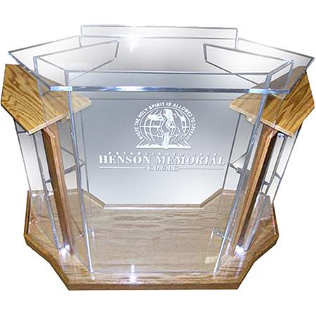 AmpliVox SN3555 Deluxe Contemporary Acrylic Lectern, Frosted with Oak -