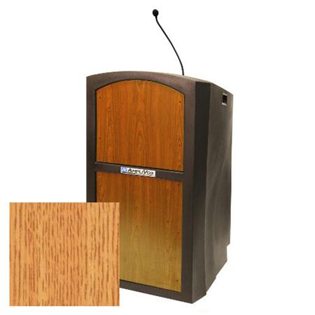 AmpliVox ST3250 Pinnacle Multimedia Lectern with Mic, Medium Oak - AmpliVox Sound Systems