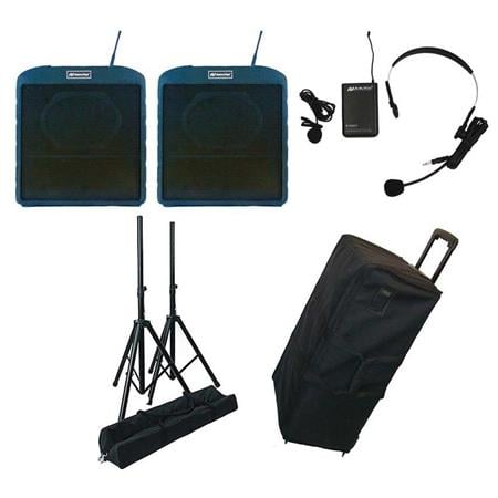 AmpliVox SW6923 Premium AirVox PA System, Includes Companion Speaker, Wireless Headset & Lapel Microphone and 2x Tripod and Case - AmpliVox Sound Systems