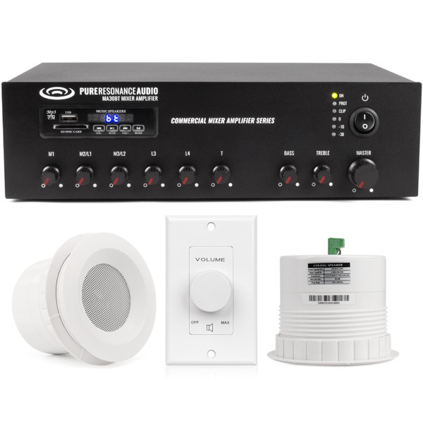 Pure Resonance Audio HWSS-2C3MA30BTVC50W Church Nursery Sound System with 2 C3 Ceiling Speakers, MA30BT Bluetooth Mixer Amplifier & VC50W Volume Control - Pure Resonance Audio