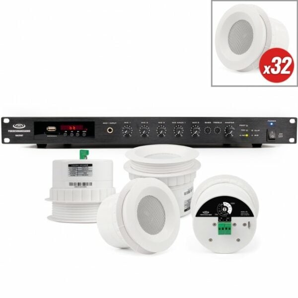 Pure Resonance Audio HSSS-32C3RMA350BT Hotel Sound System with 32 C3 Ceiling Speakers & RMA350BT Rack Mount Bluetooth Mixer Amplifier -