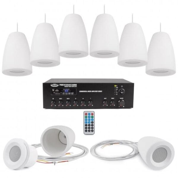 Pure Resonance Audio RTSS-8C3PKKITMA60BT Retail Store Sound System with 8 C3 Pendant Speakers & MA60BT Bluetooth Mixer Amplifier - Pure Resonance Audio