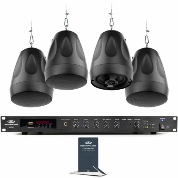Pure Resonance Audio SMSS-4PD4RMA120BTCOMFORTOCN Sound Masking System with 4 PD4 Pendant Speakers & Rack Mount Ocean Sound Masking Generator - Pure Resonance Audio