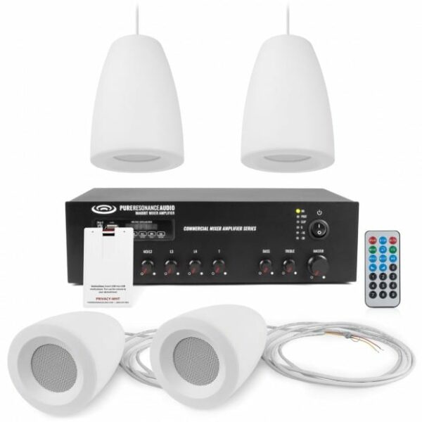 Pure Resonance Audio SMSS-8C3PKKITMA60BTPRIVACYWHT Sound Masking System with 8 C3 Pendant Speakers & 60W Sound Masking Generator - Pure Resonance Audio
