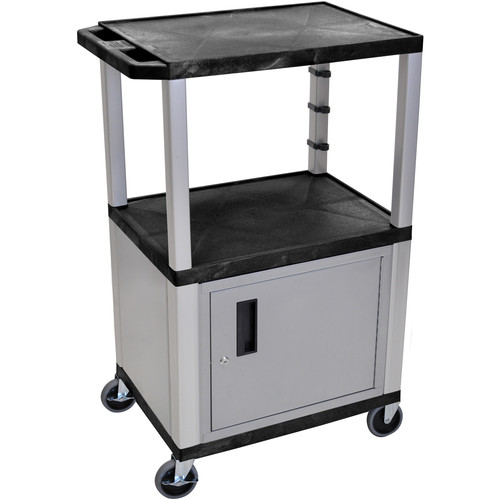 Luxor 42" A/V Cart with 2 Shelves and Cabinet (Black Shelves, Nickel-Colored Legs and Cabinet) - Luxor