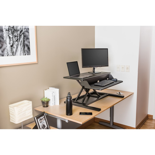 Luxor Two-Tier Pneumatic Standing Desk Converter (Black) - Luxor
