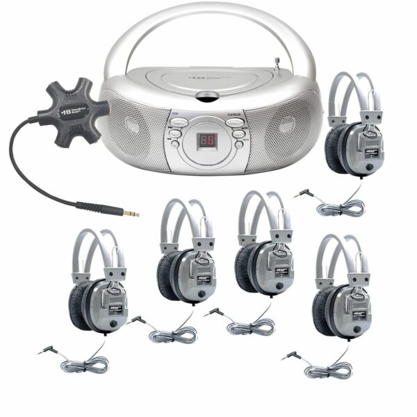 Hamilton GMP305SV Galaxy™ Deluxe Listening Center with 5 SC-7V Headphones, MPC-3030 Boombox and Galaxy™ Jackbox - Hamilton Electronics Corp.