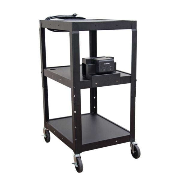 Luxor AVJ42-KBEP Adjustable-Height Steel Cart with Battery-Powered Device Charger - Luxor