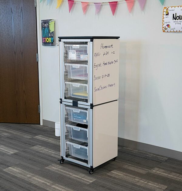 Luxor Modular Classroom Storage Cabinet - 2 stacked modules with 6 large bins - Luxor