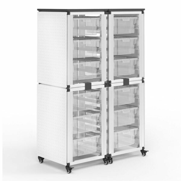 Luxor Modular Classroom Storage Cabinet - 4 stacked modules with 12 large bins - Luxor