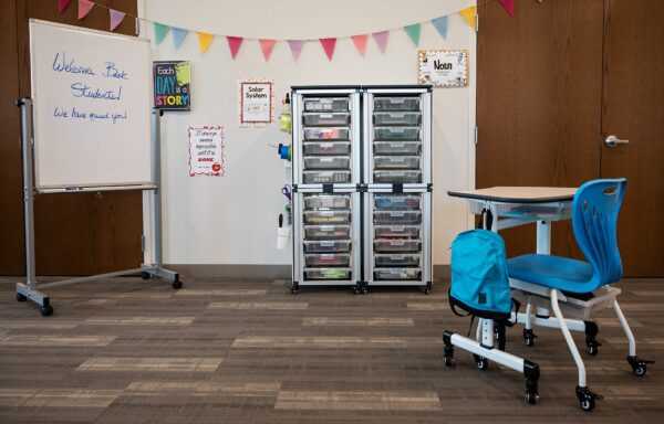 Luxor Modular Classroom Storage Cabinet - 4 stacked modules with 24 small bins - Luxor