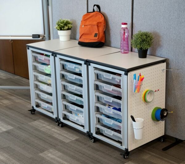 Luxor Modular Classroom Storage Cabinet - 3 side-by-side modules with 18 small bins - Luxor