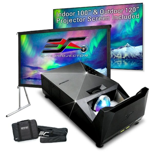 Elite MGS-AR100W-120 MosicGO® Outdoor Ultra-Short Throw DLP Projector with Built-In Battery & Outdoor 120" Screen & Indoor 100" Frame Screen - Elite Screens Inc.