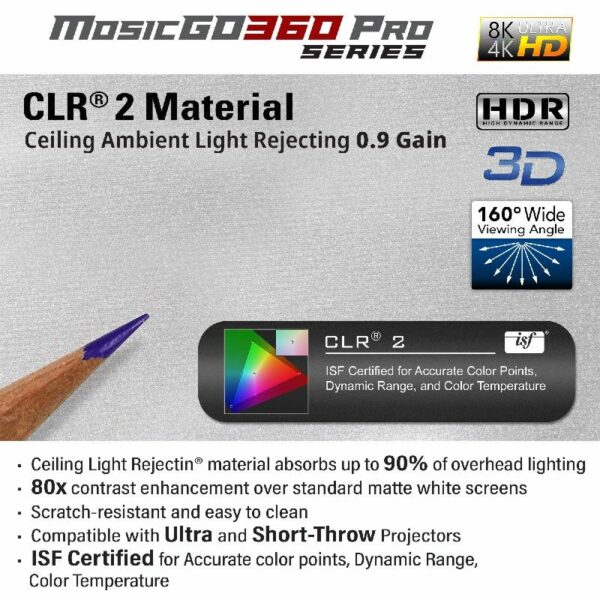 Elite MGL-AR115C3-120 MosicGO® Outdoor Ultra-Short Throw DLP Projector & Outdoor 120" Screen & Indoor 115" Ceiling Ambient Light Rejecting Screen - Elite Screens Inc.