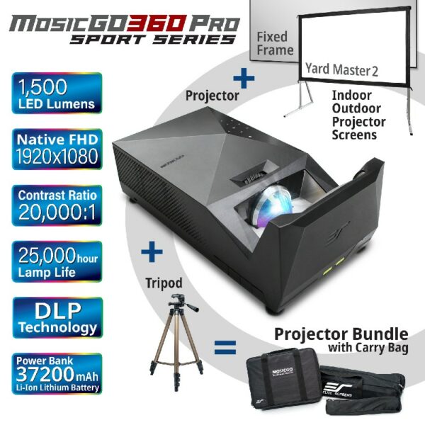Elite MGS-AR103C2-120 MosicGO® Outdoor Ultra-Short Throw DLP Projector with Built-In Battery & Outdoor 120" Screen & Indoor 103" Ceiling Ambient Light Rejecting Screen - Elite Screens Inc.
