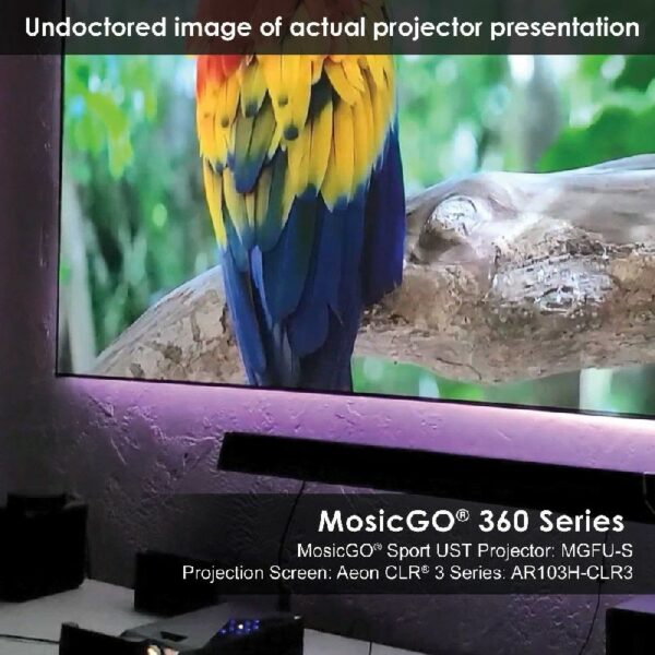 Elite MGL-AR103C3 MosicGO® Outdoor Ultra-Short Throw DLP Projector & Outdoor 58" Screen & Indoor 103" Ceiling Ambient Light Rejecting Screen - Elite Screens Inc.