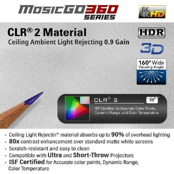 Elite MGL-AR103C2 MosicGO® Outdoor Ultra-Short Throw DLP Projector & Outdoor 58" Screen & Indoor 103" Ceiling Ambient Light Rejecting Screen - Elite Screens Inc.
