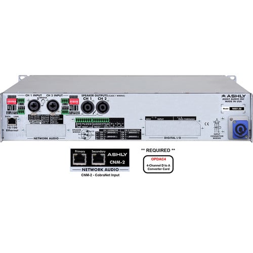 Ashly NXE Series 2-Channel Networkable Multi-Mode Power Amplifier with OPDAC4 & CNM-2 Cards - Ashly Audio