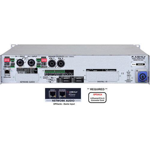 Ashly NXE Series 2-Channel Networkable Multi-Mode Power Amplifier with OPDAC4 & OPDante Cards - Ashly Audio