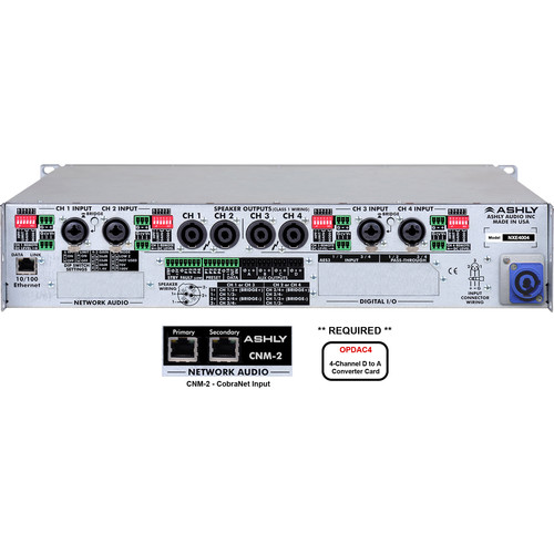 Ashly NXE Series 4-Channel Networkable Multi-Mode Power Amplifier with OPDAC4 & CNM-2 Cards - Ashly Audio