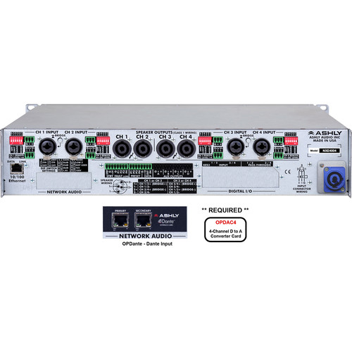 Ashly NXE Series 4-Channel Networkable Multi-Mode Power Amplifier with OPDAC4 & OPDante Cards - Ashly Audio