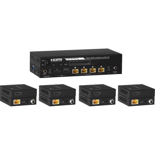 KanexPro 1x4 HDMI Distribution Amplifier and Cat 5e/6 Extender Kit (196') - KanexPro