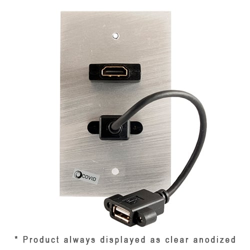 Covid W1218M-CA 1-Gang, HDMI Female, USB BA Pigtail, Clear Anod - Covid, Inc.