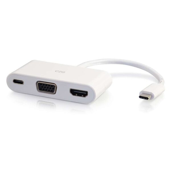 C2G 26885 USB C to HDMI VGA Adapter w/ Power White - C2G