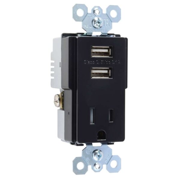 C2G 12830 Dual USB Charger Single 15A Outlet WP BK - C2G