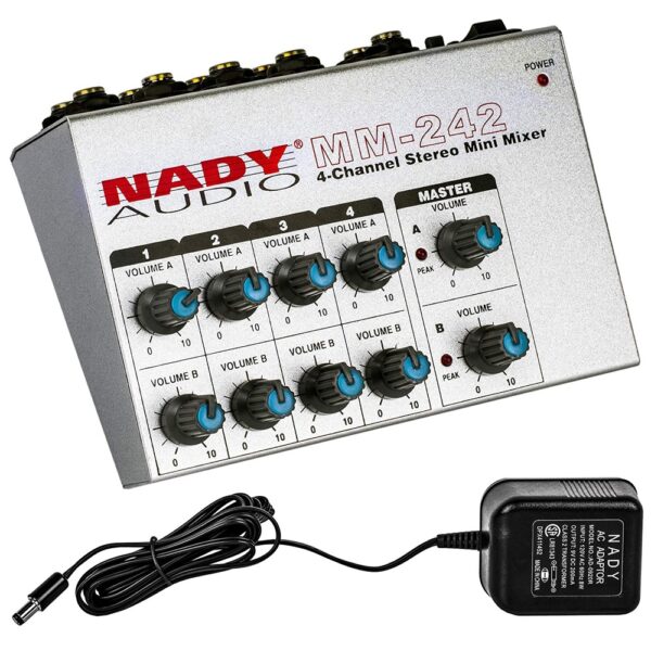 Nady MM-242+PAD-1 8-Channel Stereo Unbalanced Line Mini Mixer - AC Adapter Included - Nady