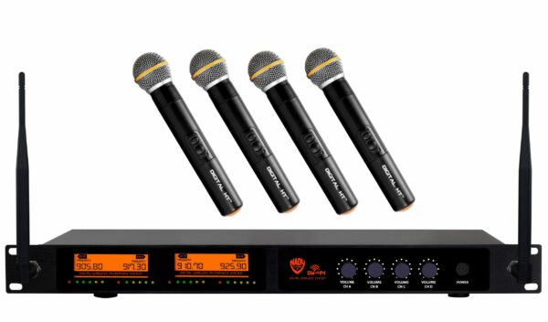 Nady DW-44-HT-LT-HM Quad Receiver Fixed Channel Digital Combo Handheld / Lapel & HM-3 Headmic Microphone Wireless System - Nady
