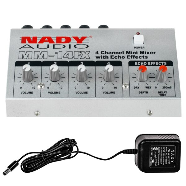 Nady MM-14FX+PAD-1 4-Channel Microphone Mixer with Integrated Echo Effect - AC Adapter Included - Nady