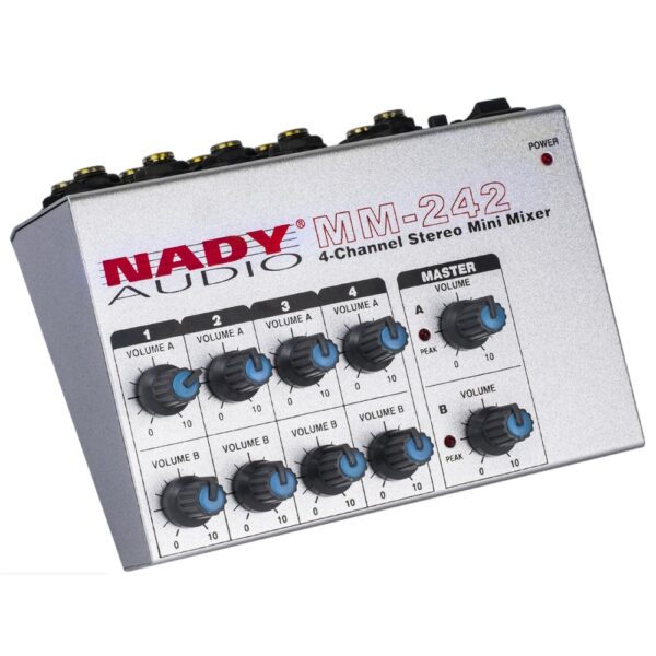 Nady MM-242+PAD-1 8-Channel Stereo Unbalanced Line Mini Mixer - AC Adapter Included - Nady
