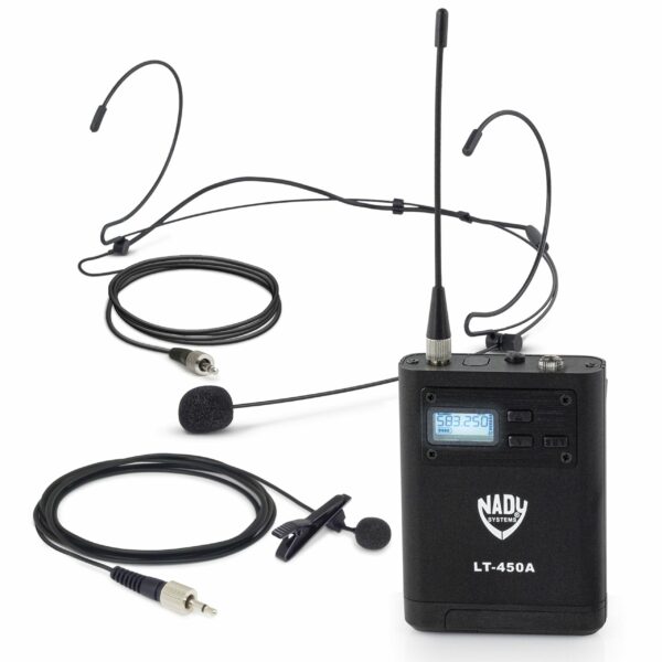 Nady D-450-LT-HM10BG Quad Receiver 200-Channel Digital Wireless Lapel & Beige Headmic Microphone System - Nady