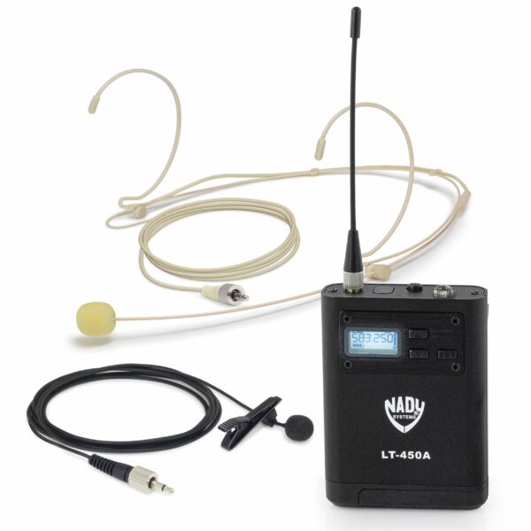 Nady D-450-LT-HM10BG Quad Receiver 200-Channel Digital Wireless Lapel & Beige Headmic Microphone System - Nady